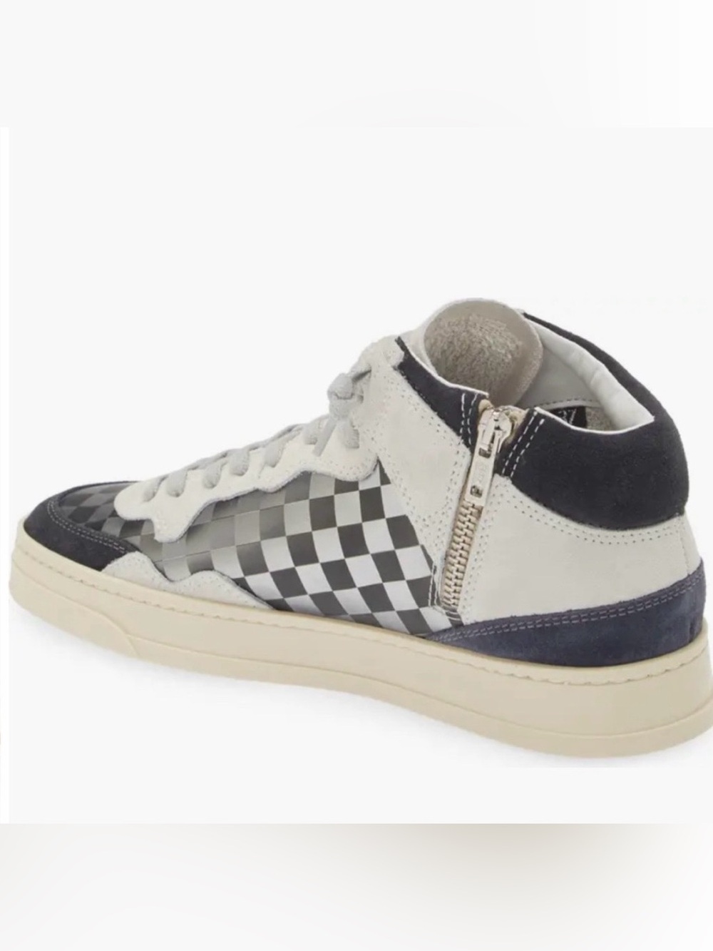 P448 Bali Leather Suede Italian High Top Lazer Checkered Metallic Sneaker NWT